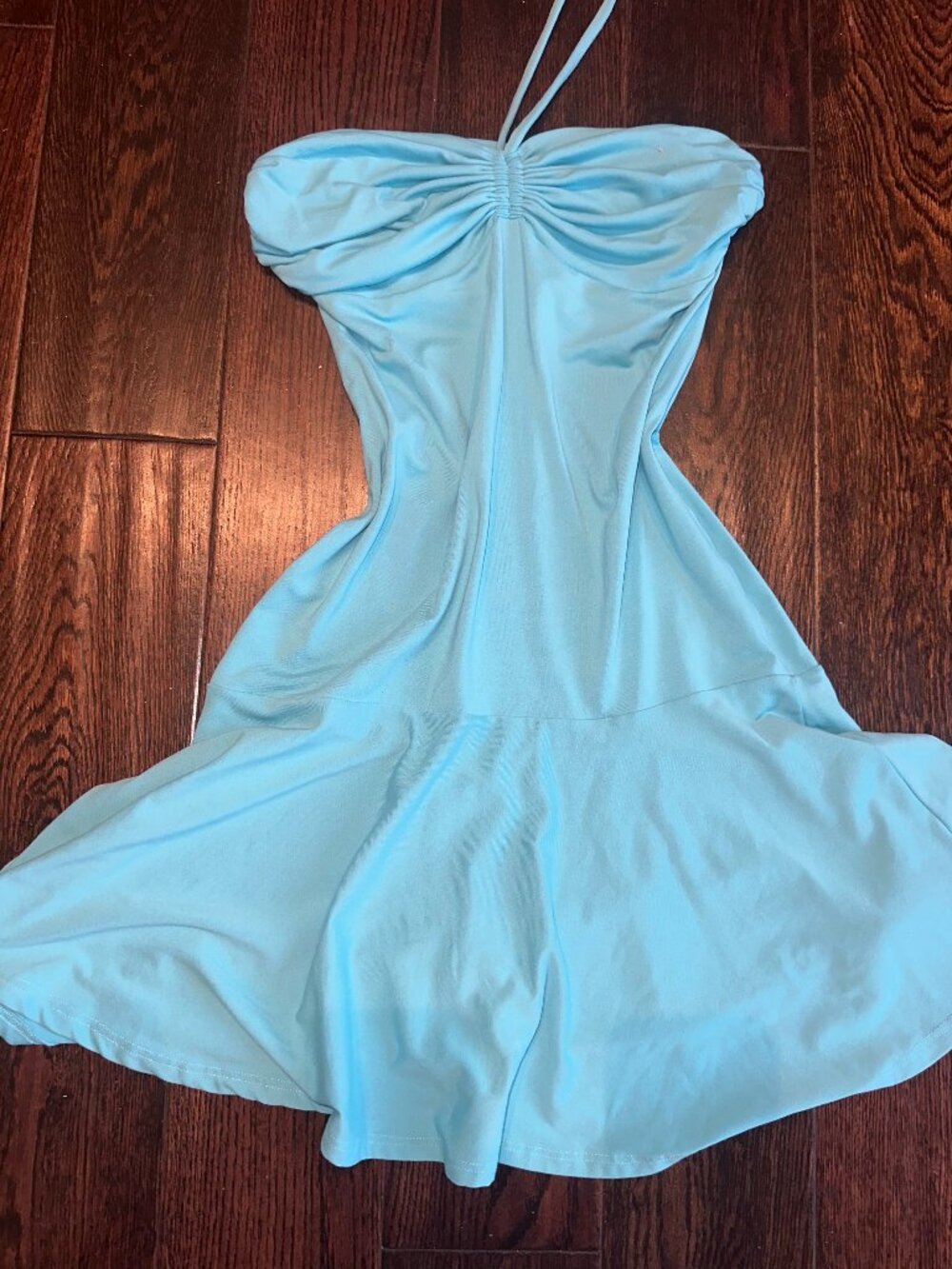 Susana Monaco Women's Blue Halter Ruched Drop Waist Y2K Mini Dress